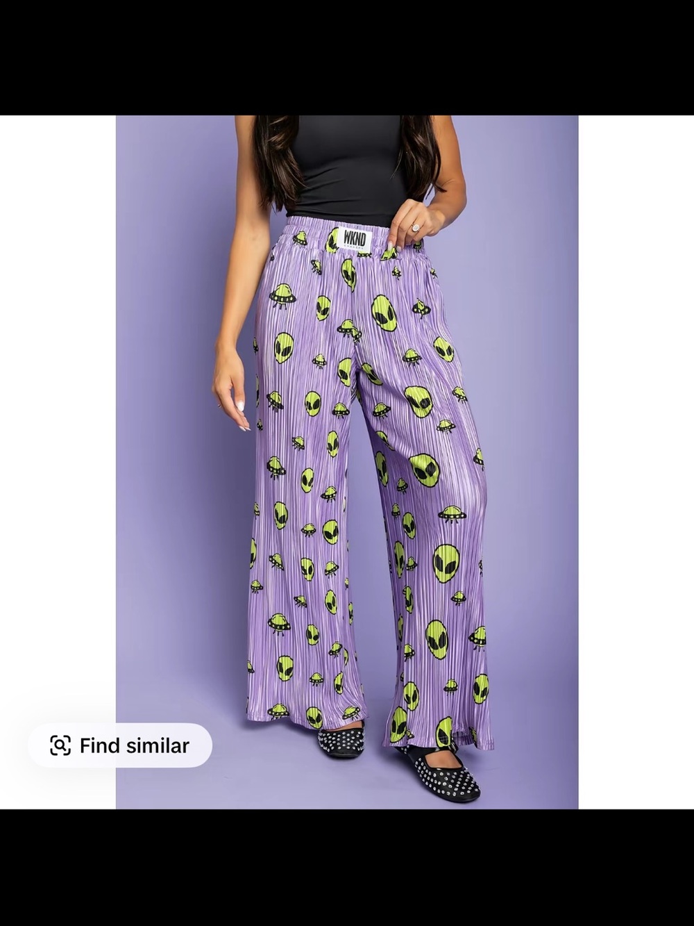 Women's Purple Alien-Print Wide Leg Joggers